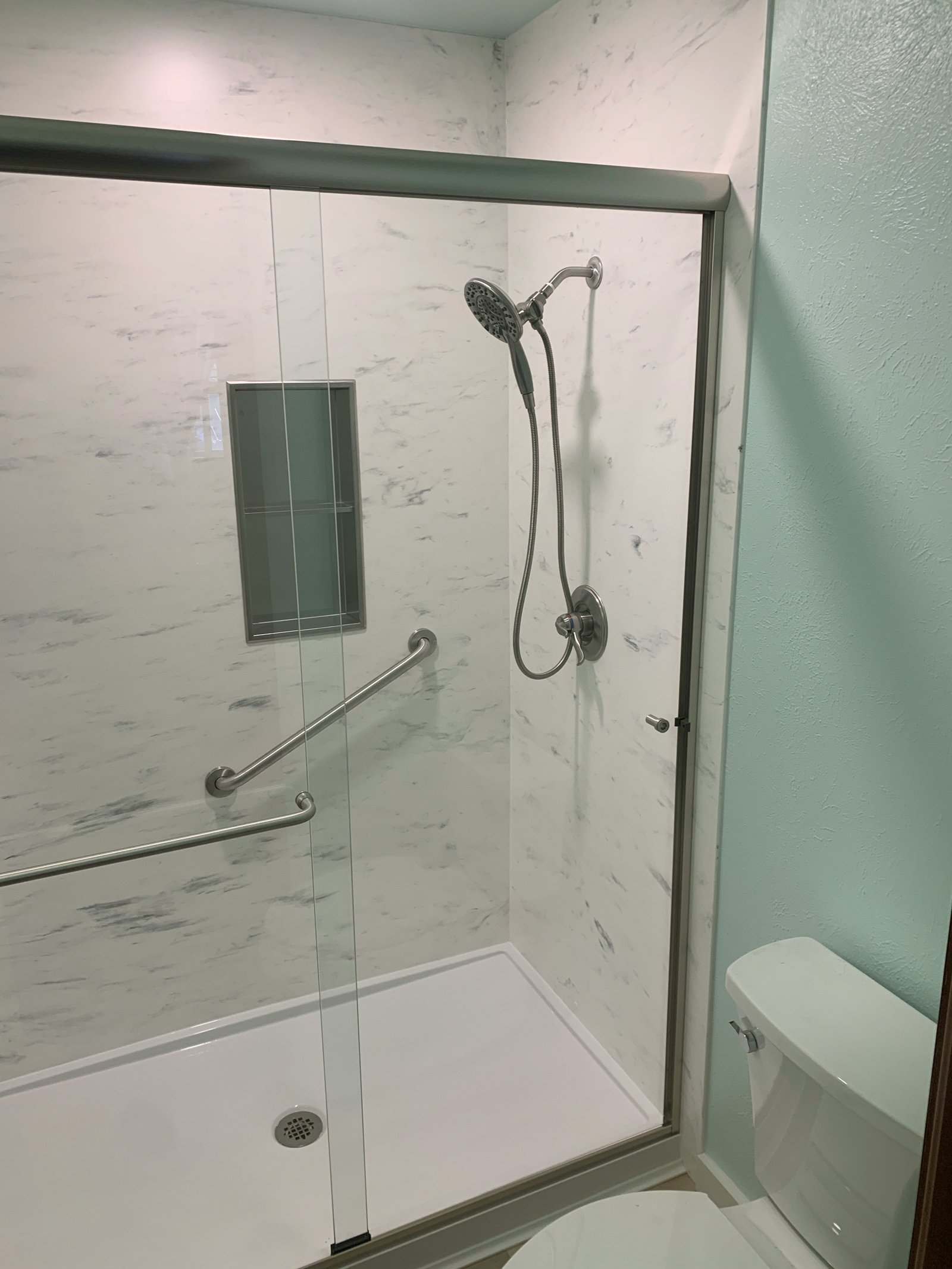 Small bathroom remodel with space-maximizing design Marietta GA