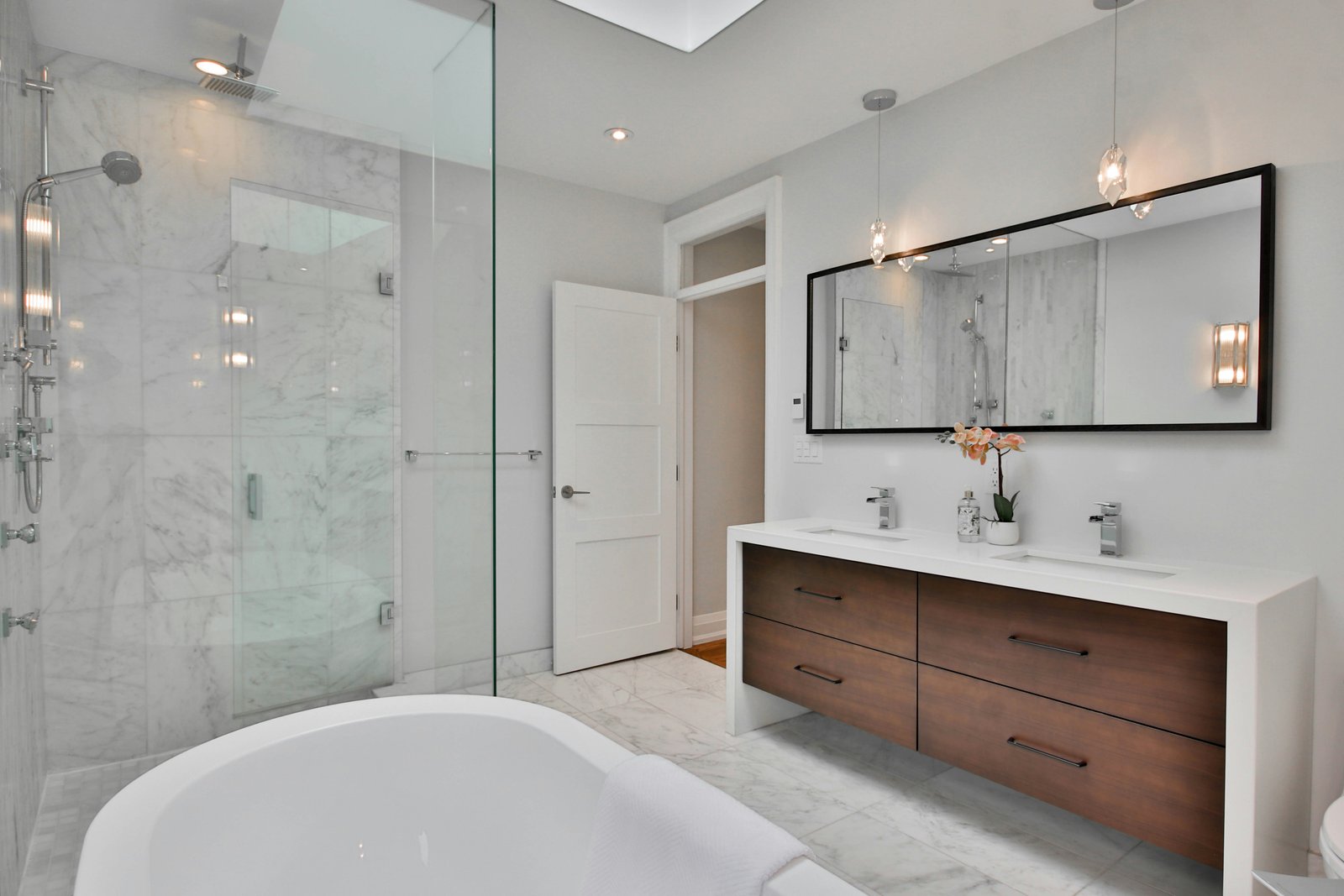 Full bathroom remodel with modern vanity and tile Marietta GA